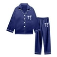 thumbnail image 3 of WOYY Girls Bow Outfits Satin Long Sleeve Button Up Shirt Pants Sleepwear, Sizes 9-10, 3 of 3