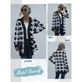 thumbnail image 4 of ZXSXSY Women Houndstooth Plaid Print Waterfall Neck Mid Length Long Sleeves Cardigan, 4 of 7