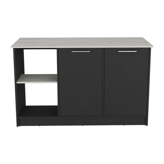 Kitchen Island : Elegant 59"x25.1" Workspace, Versatile Shelving & Hidden Cabinet, White/ Oak - Large Storage, White/ Finish