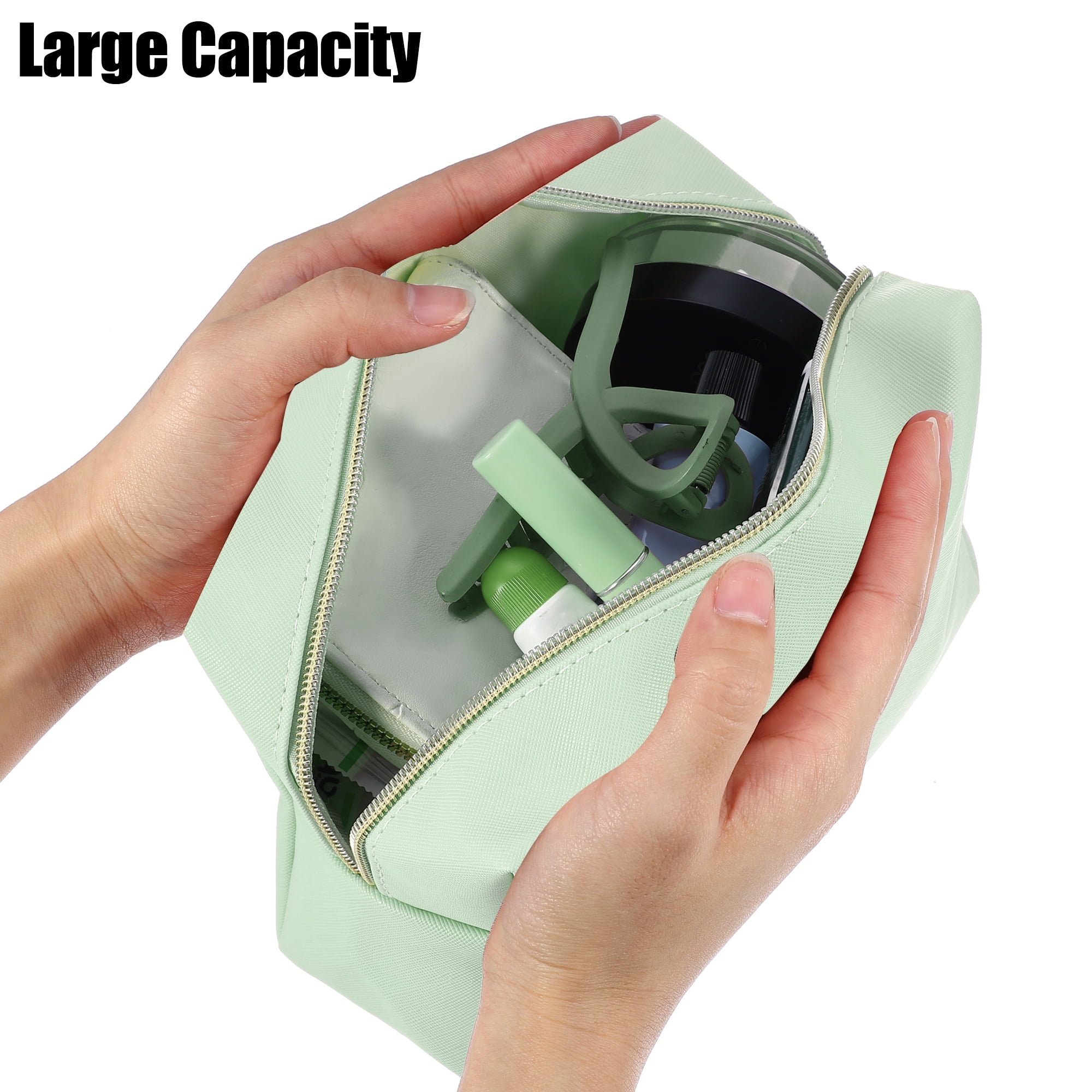 Unique Bargains PU Leather Makeup Bag Make Up Organizer Bag Toiletry Bag L Size Green