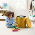 thumbnail image 2 of Kvell Pom Pom 15" Kids Storage Ottoman, Velvet Upholstery, Mustard, 2 of 8