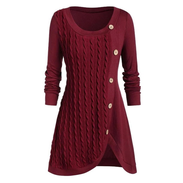 Puntoco-suéter de talla grande para mujer, tops asimétricos de manga larga con botones lisos, liquidación de Navidad Puntoco Puntoco-5084