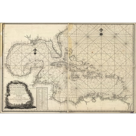 24"x36" Gallery Poster, map of Caribbean west indies 1787 in spanish