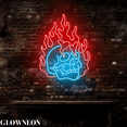 thumbnail image 2 of Glowneon Skull Heart Fire Neon Sign, Skull Skeleton Halloween Decor, 2 of 5