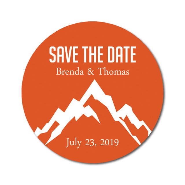 Darling Souvenir Round 45 Pcs Snowy Mountain Save The Date Stickers Personalized Bride Groom Names And Date Envelope Seals - Orange