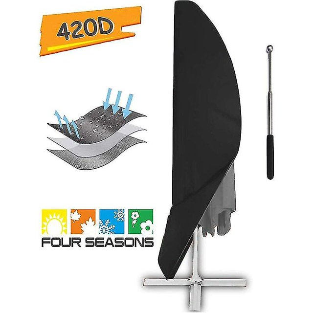 Parasol Cover With Tarpaulin, Parasol Cover, Weatherproof, Uv Resistant, Windproof And Snowproof, For Cantilever Parasol Black 265 X 40/70/50 Cm