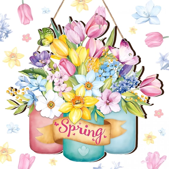 XIBUFE Hello Spring Door Sign Spring Decoration for Home Floral Welcome Wreaths for Front Door Rustic Wood Wall Hanging Decor Easter Home Party Outdoor Indoor Decor
