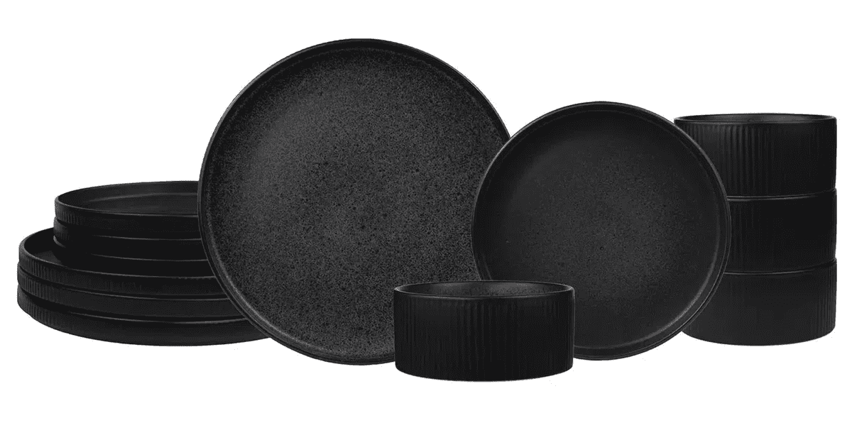 Stone Lain Cecile 12-Piece Dinnerware Set Stoneware, Black
