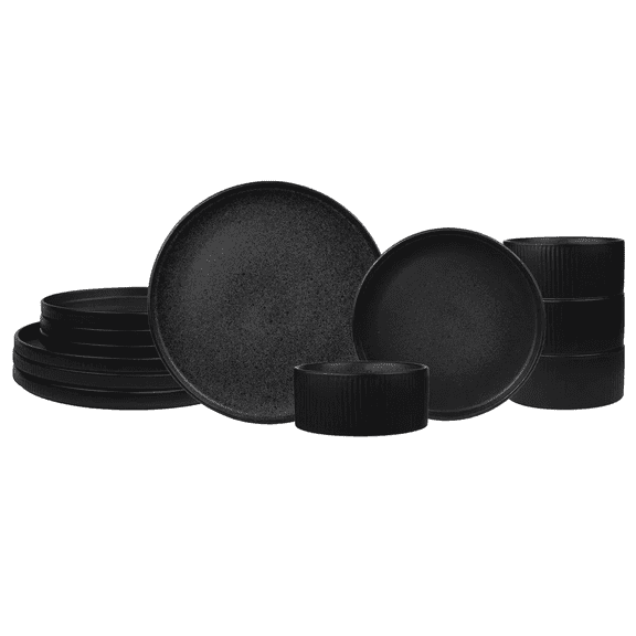 Sango Anderson Black Stoneware 12 Piece Dinnerware Set, Service for 4