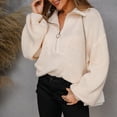 thumbnail image 2 of VISALY Half Zip Pullover Crochet Sweaters Women Casual Long Sleeve Pullover Sweaters Solid V Neck Collar Knitted Loose Sweaters Tops Oversized Sweatshirt Basic Sweatshirt Fall Sweatshirts Khaki L, 2 of 9