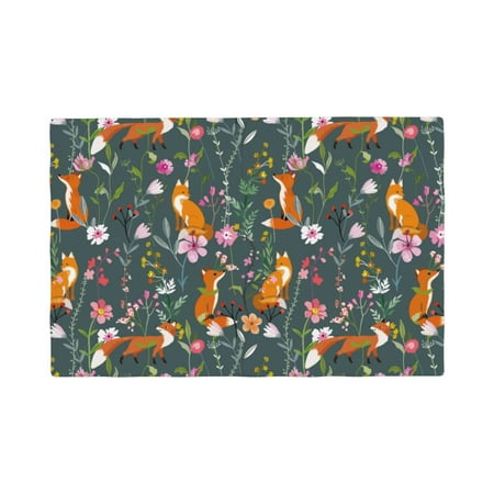 

Table Placemats Set of 4 - Wolf Fox In Flower Forest 12x18 In Faux Linen Double Heat Resistant Place Mats Cloth Indoor/Outdoor Placemats Washable Table Mats for Dining Kitchen Party