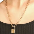 thumbnail image 4 of ZheElen Lock Pendant Chain Necklace Fashionable And Simple Lock Shape Pendant Lock Shape Pendant Necklace Glod 1Set, 4 of 6