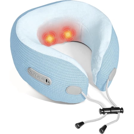 Electric Neck Massager Portable Travel Pillow with Massage and Heat Rechargeable vibrating Neck Pillow Massager Perfect for Pain Relief at Home Office Travel Fathers Day Gift Ideas from Daughter Son