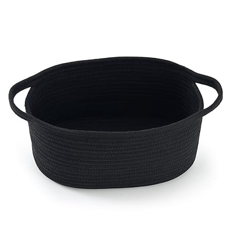 Woven Basket with Handle,Storage Basket, Woven Baskets for Storage, Organizer Bins Laundry Basket, Decor Basket for Toys, Towels,13" D x 8" W x 6" H(Black)