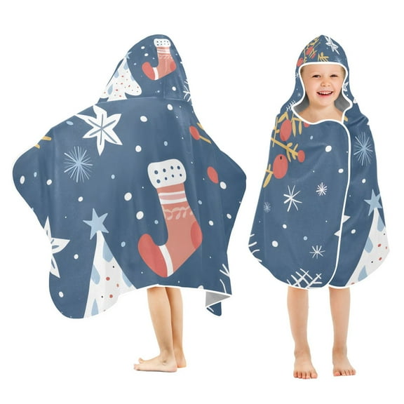Christmas Trees Snowflakes Socks Kids Hooded Beach Towel Baby Bath Poncho Towels with Hood Absorbent 50"x23.5" for Pool Swimming
