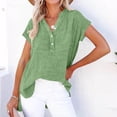 thumbnail image 2 of Wensltd Women's Summer Blouse V Neck Solid Color Button Front Short Sleeve Trendy Top Loose Fit Tunic Tops Green XL, 2 of 5