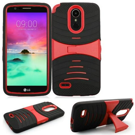 Phone Cases For Boost Mobile Lg Phone Case For Virgin Mobile LG Stylo 3 (Boost Mobile) / LG Stylo 3 Plus Armor Heavy Duty Cover Stand (Armor Black Skin-Red Stand) ()