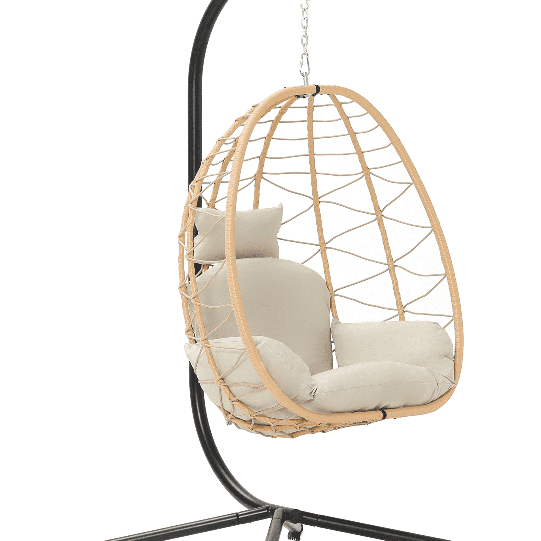 Better Homes Gardens Outdoor Lantis Patio Wicker Hanging Egg Chair with Stand Grey Wicker Blue Cushion Walmart