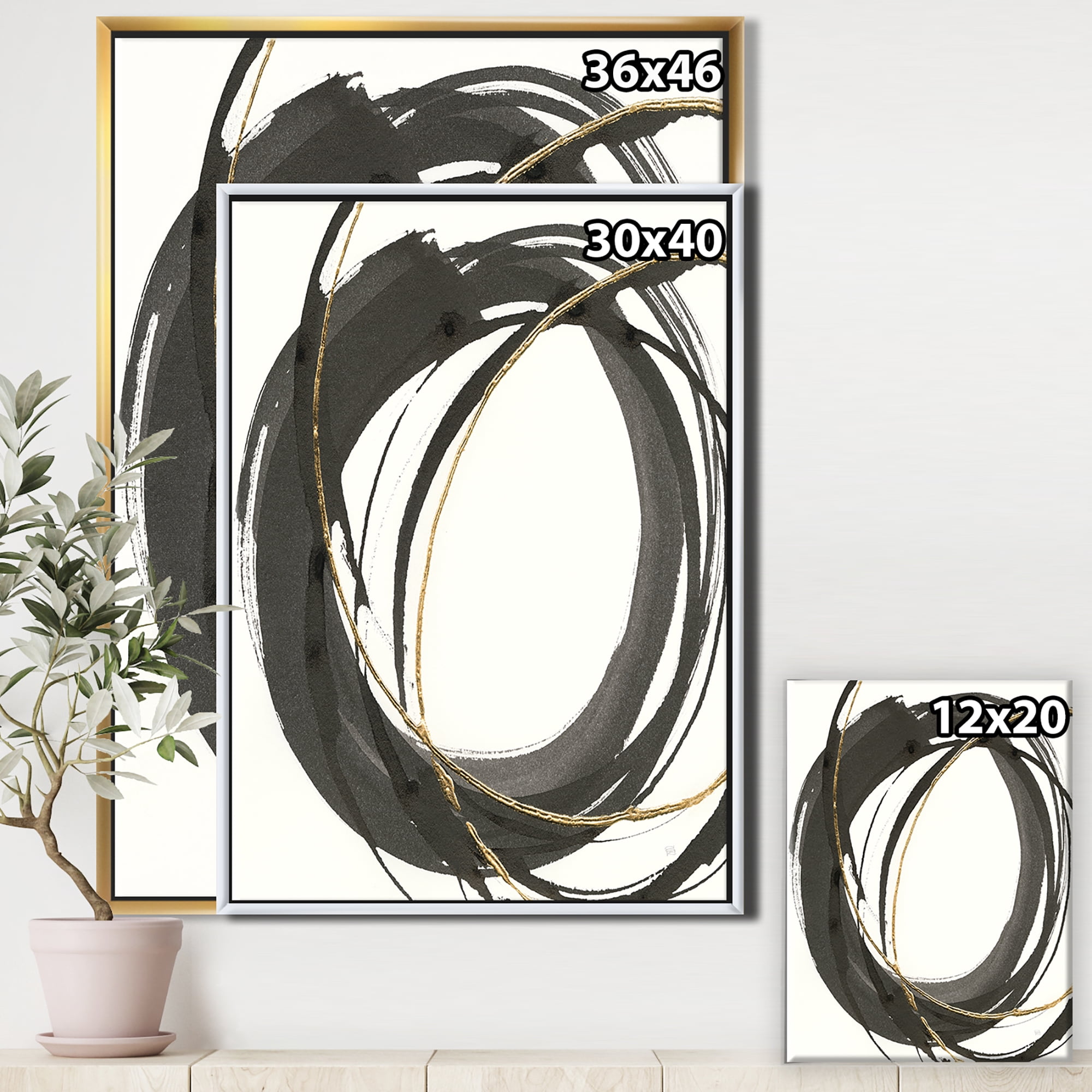 Designart ' Gold Glamour Circle IV ' Posh & Luxe Framed Canvas