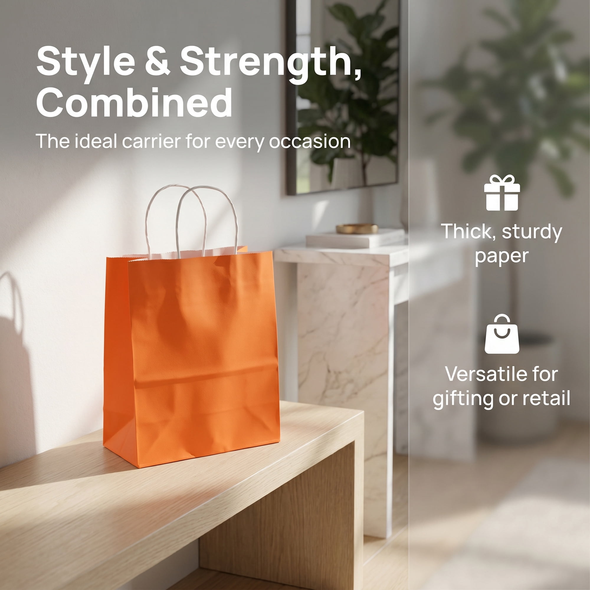 Unique Bargains 10Pcs Heavyweight Premium Gift Bags with Handles Orange 5.9" x 3.1" x 8.3"