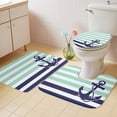 thumbnail image 2 of Anchor Aqua Bath Mat 3 Piece Bathroom Rug Set, Modern Navy Blue White Striped Nautical Non Slip Bath Rug Contour Mat and Toilet Lid Cover, Absorbent Shower Mats Soft Bath Rugs and Mats Sets, 2 of 8