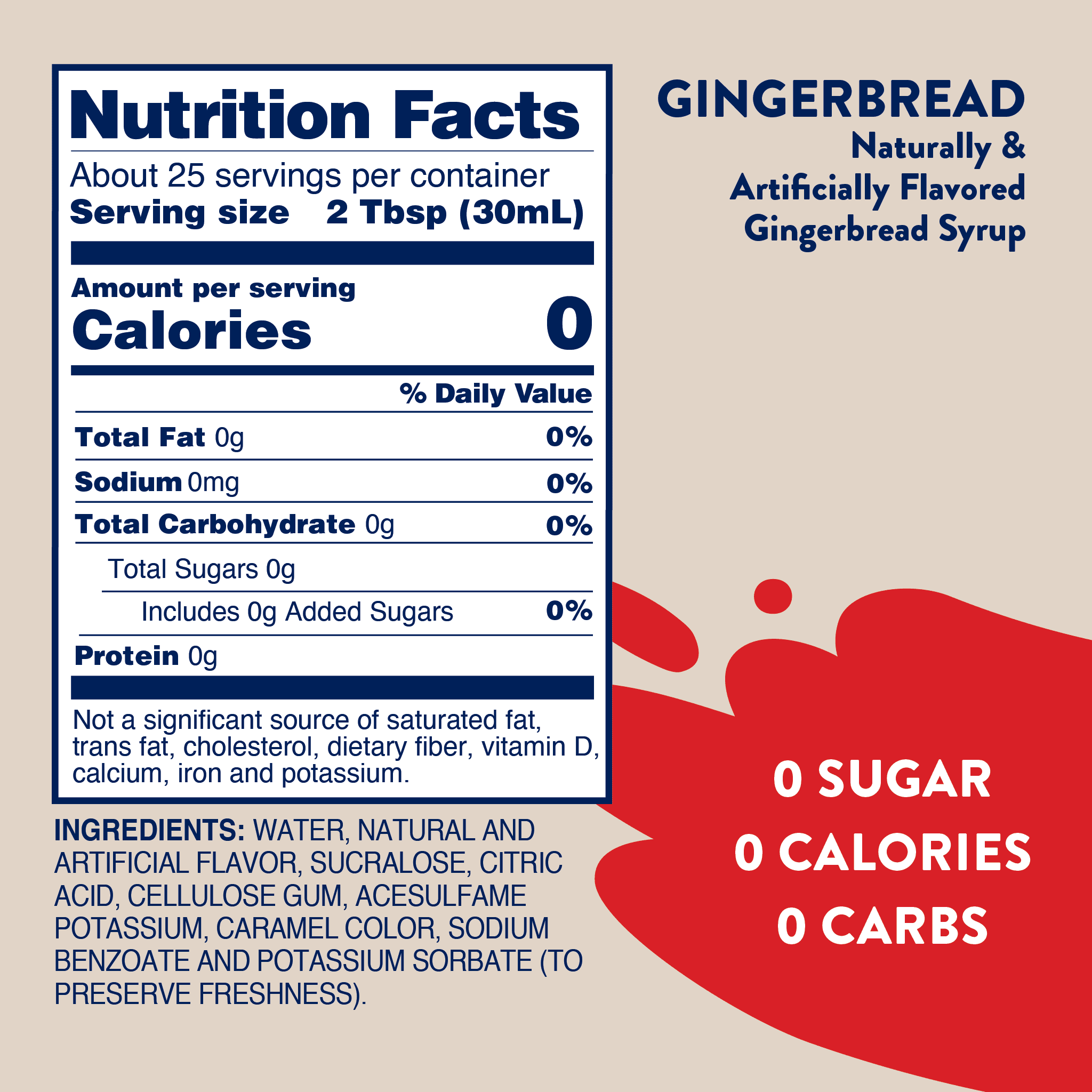 Jordan's Skinny Mixes, Naturally Sweetened, Gingerbread, Syrup, Gluten-Free & Kosher, Plastic Bottle - 750ml