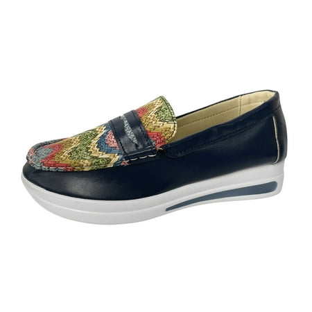 

womens beach shoes Ladies Fashion Leather Round Toe Low Top Overfoot Thick Sole Casual Shoes Pu Blue