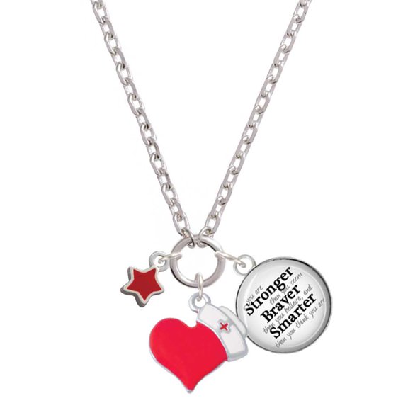 Delight Jewelry Silvertone Mini 2-D Red Star - Red Heart Nurse Strong Zoe Necklace