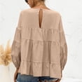 thumbnail image 4 of Top de manga larga para mujer Otoño Cuello redondo Mangas acampanadas Manga larga Suelta Casual Color puro Top Albaricoque M, 4 of 6