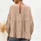 thumbnail image 4 of Top de manga larga para mujer, otoño, cuello redondo, mangas abullonadas, manga larga, Top informal holgado de Color puro, color albaricoque XXL, 4 of 6