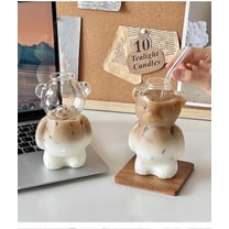 ValHome Cute Bear Cup Set of 2 with Straw, 11oz Borosilicate Glass Cups for Iced Coffee, Tea, and Juices – Adorable Home Café Drinkware, Perfect Gift for Coffee Lovers, Couples & Friends