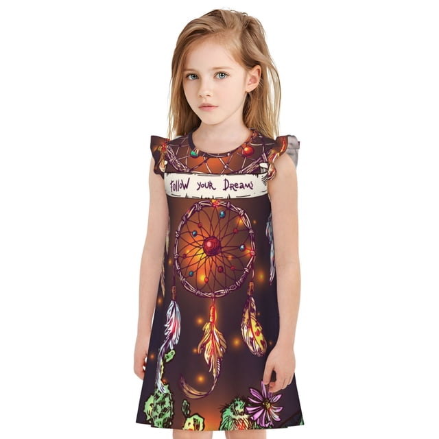 Vsdgher Belle Attrape-Rêves1 pour Filles Chemises de Nuit Manches Courtes à Volants Robe de Nuit Vêtements de Nuit Pyjamas pour Fête Pyjama-Petit