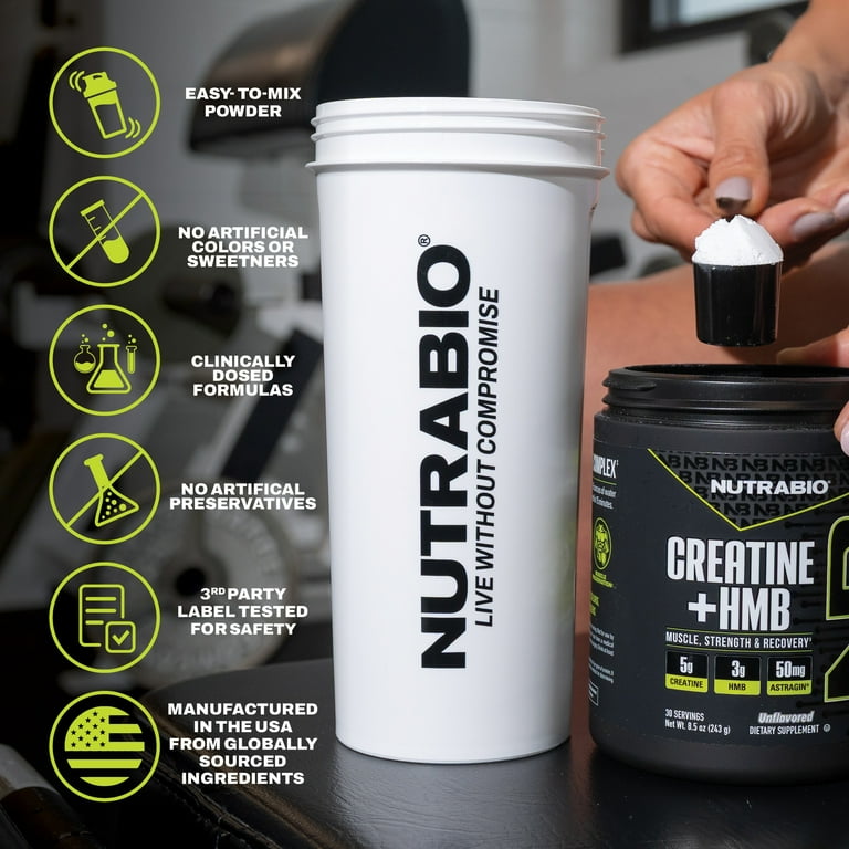 NutraBio Creatine + HMB- Creatine Monohydrate with HMB Powder for