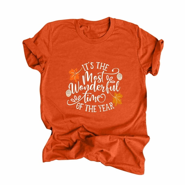 Camiseta de manga corta con estampado de Acción de Gracias informal para mujer Fridja zx2720