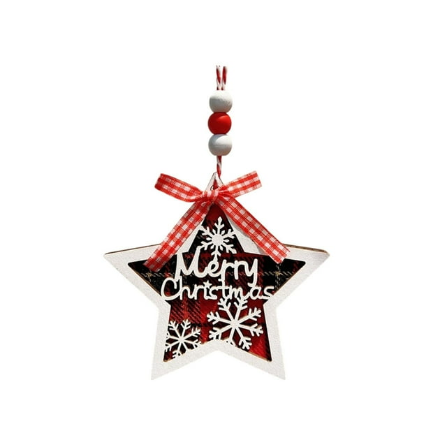 Ornements de Sapin de Noël à Carreaux Rouges Style Britannique Décoration en Lettres en Bois 14,5 cm x 10 cm