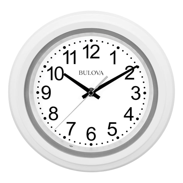 Reloj de pared Bulova C4865 con visión nocturna y esfera iluminada de 10 cm, color blanco