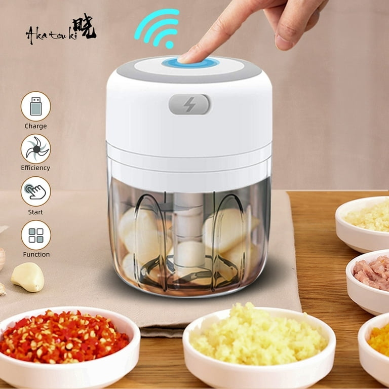 Pudhoms Electric Mini Garlic Chopper Small Wireless Food Processor Portable Mini  Garlic Choppers Blender Mincer Waterproof USB Charging For Ginger Onion  Vegetable Meat Nut Chopper (150+250 ml Bowl) 