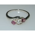 thumbnail image 5 of LBG British Made 18k White Gold Cultured Pearl & Pink Tourmaline Womens Trilogy Ring - 33 size options - Size 4.5, 5 of 6