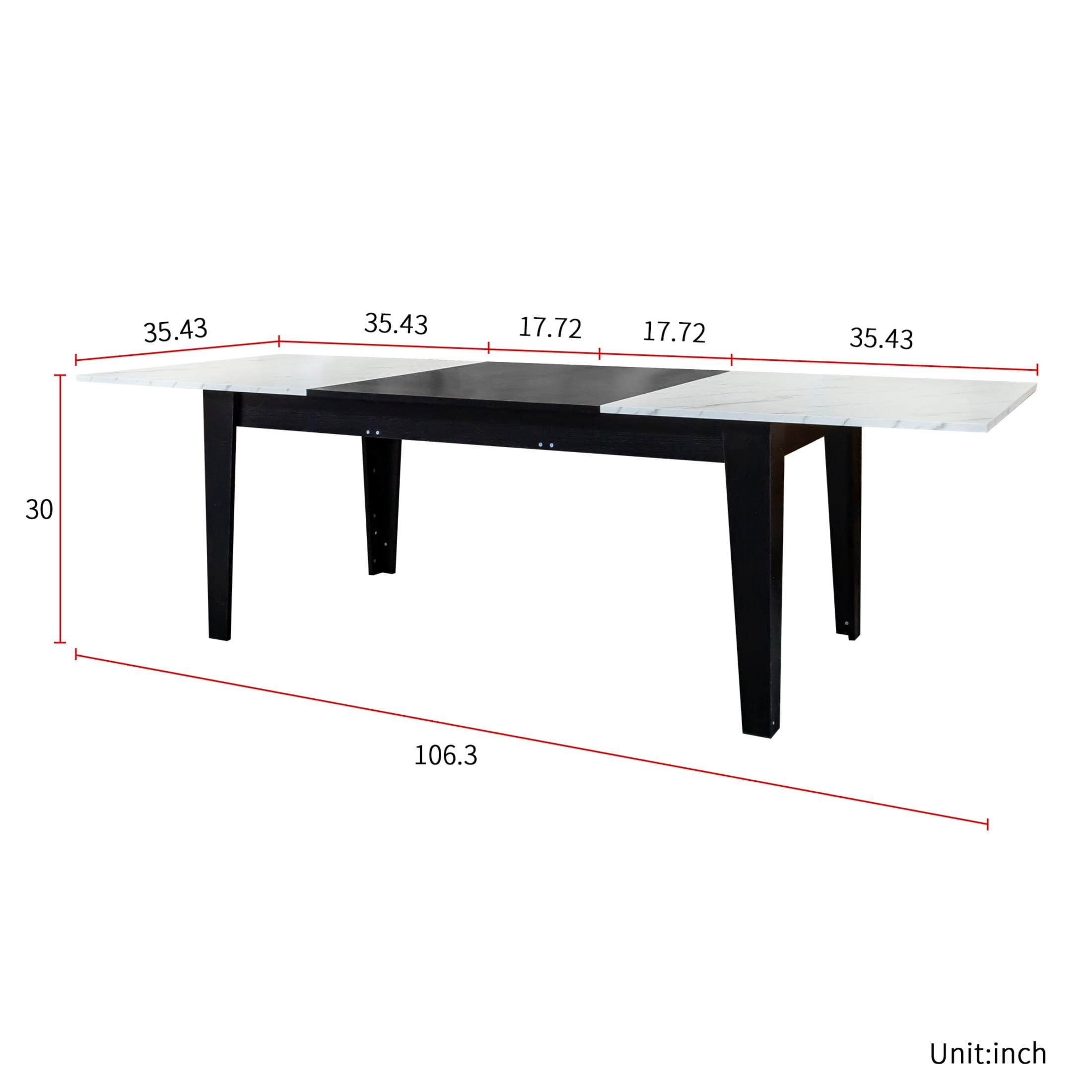 Noble House Brixo 106.3" Large Extendable Dining Table, Modern Wooden Kitchen Table for Small Spaces, White & Black