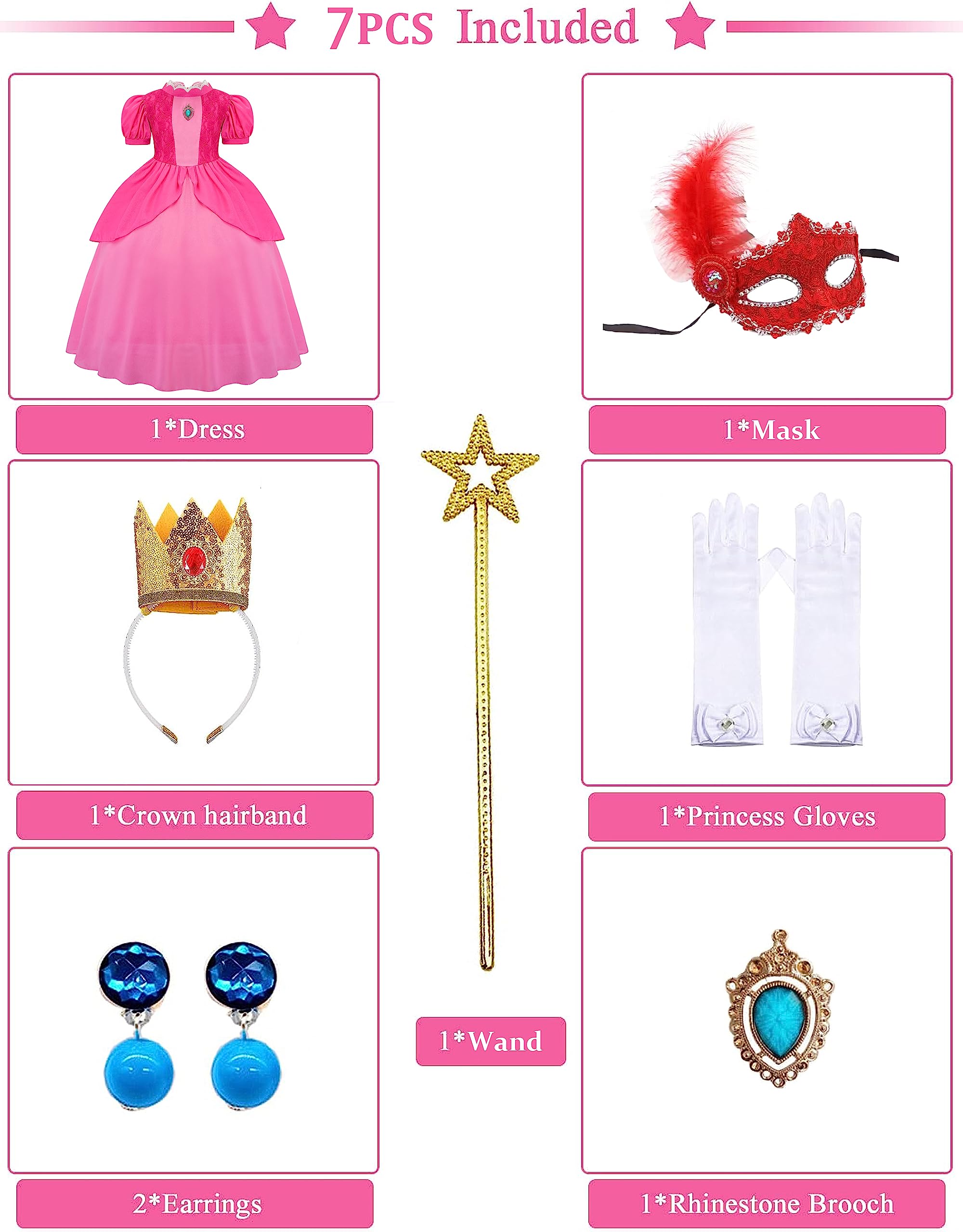 GZ-LAOPAITOU Princess Peach Costume for Girls Princess Peach Dress Birthday Dress Up Cosplay 3-12Years - image 3 of 5