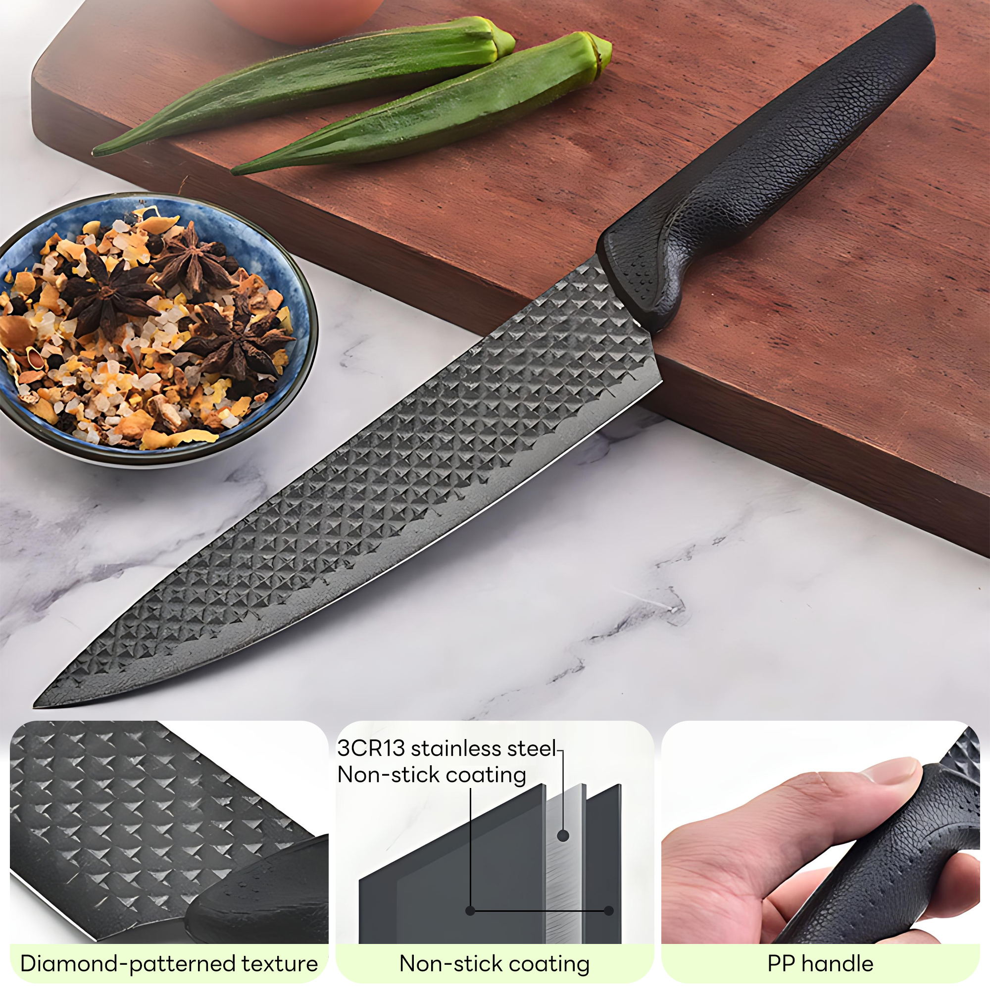 INSMART 15-Piece Kitchen Knife Set with Block,Knives Sets German Stainless Steel,Non-Stick Knives,PP Handle,Dishwasher Safe Black