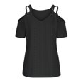 thumbnail image 5 of Meichang Womens Cold Shoulder Tops Summer Short Sleeve V Neck Tees Eyelet Embroidery Blouses Casual Loose Fitting Solid Color Tunic Tops Black M, 5 of 6