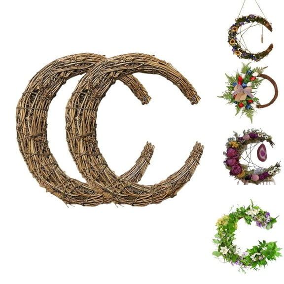 Moon Wreath Garland, Grapevine Wreath Moon Shaped Rattan Wreath Vine Branch Boho Style for Kids DIY Crafts Christmas Wedding Party Easter Decorations, 2Pcs