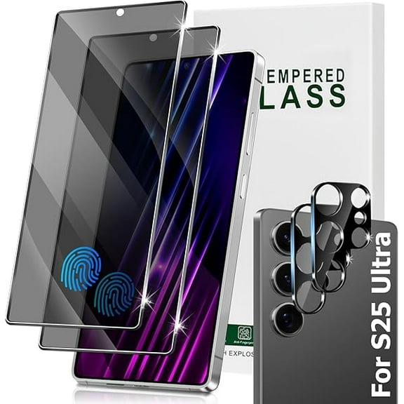 2 2 Pack Galaxy S25 Ultra Privacy Screen Protector with Camera Lens Protector, 9H Hardness, Fingerprint support, Easy To Install, For Galaxy S25 Ultra 6.9 Inch Tempered Glass Screen Protector