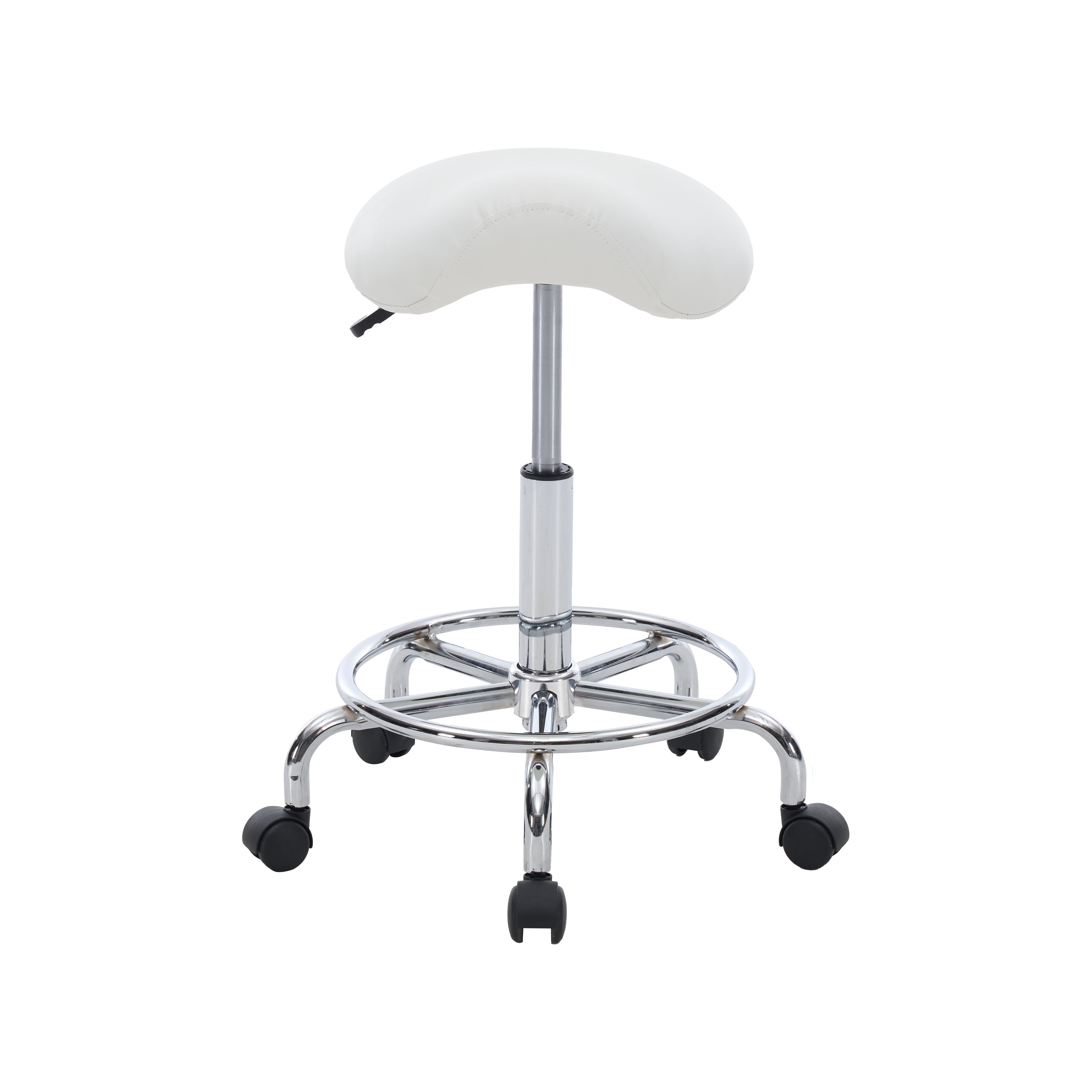 Saddle Stool, Ergonomic Saddle Chair with Wheels, Adjustable Height Swivel Salon Stool, Rolling Stool for Home Office Tattoo Massage Clinic Lab Beauty (White)