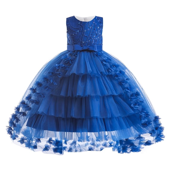 BintaRealwax Flower Girls Princess Ball Gown Layered Tulle Dress with Butterfly Appliques Sequined Bodice