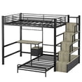 thumbnail image 2 of uiowio Full over Twin Bunk Bed with Desk and Stairs, L-Shaped Loft Bed, Metal Bed Frame with Drawers and Storage Shelves, Space-Saving,Black, 2 of 9