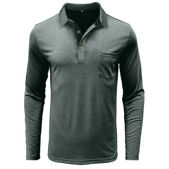 Xzbqbs Mens Casual Long Sleeve Polo Shirts Classic Basic Button Down Pullover Tops Vintage Lightweight Lapel Tops with Pocket