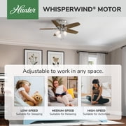 Hunter 42 inch Indoor Ceiling Fan with LED Lights - Ceiling Fan with Pull Chain, For Bedroom, Living Room, or Kitchen, Low Profile Mount, No Remote, 5 Blades - Builder 51092, Brushed Nickel