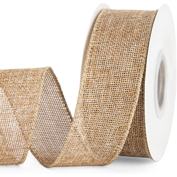 Natural Burlap Wired Edge Ribbon, 1.5" x 10 Yards - Heavy Duty Fabric for Big Bows, Farmhouse Wreaths, Christmas Tree & Outdoor DIY Crafts